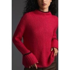 Maeve Anthropologie Carys Mock Neck Ribbed Sweater Pink Long Sleeve Size M